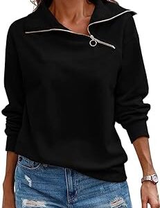 Womens Zipper Sweatshirt Turtleneck Long Sleeve Casual Loose Fit Pullover Sweater