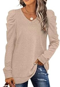 Sweatshirt for Women Clothing Trendy 2023 Puff Long Sleeve V Neck Tops